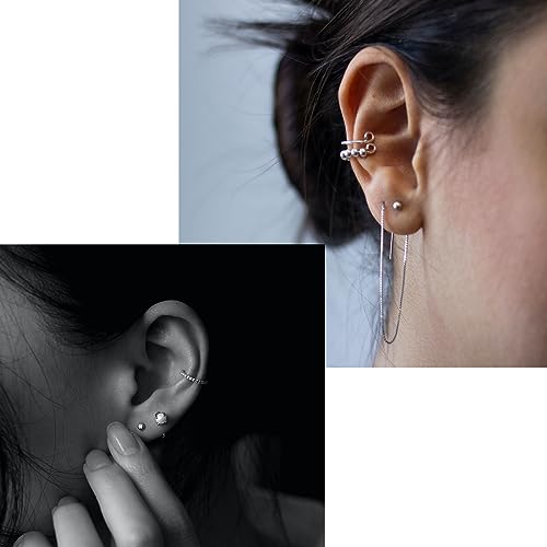 Oveta Threadless Push in Lip Rings 16G/18G/20G Labret Jewelry CZ Lip Studs Stainless Steel Cartilage Earrings for Women Monroe Medusa Piercing Jewelry 6/7/8/10/12mm Bar Length - color: Silver, size: 16G*6mm bar*1.5/2/2.5/3mm cz