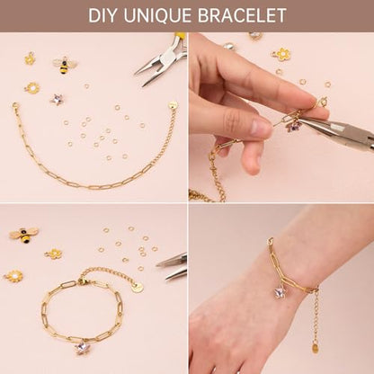 UMAOKANG 10PCS 6.5" Gold Paperclip Bracelet Chain Bulk for Jewelry Making | PVD Gold Plated Stainless Steel Bracelets Adjustable Hand Chain Bracelet Set - color: 10pcs Gold