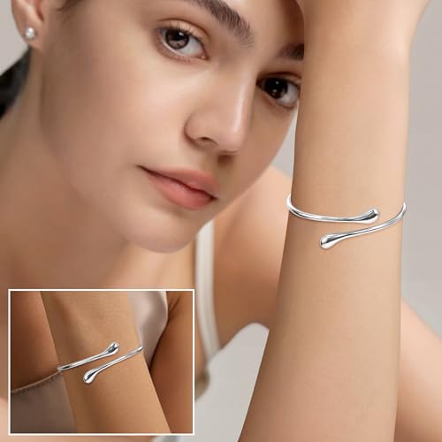 REVOLIA Teardrop Cuff Bracelet for Women Gold Open Cuff Bangle Bracelet Adjustable Minimalist Thin Bangle Wrist Cuff Bracelet Jewelry - color: Silver