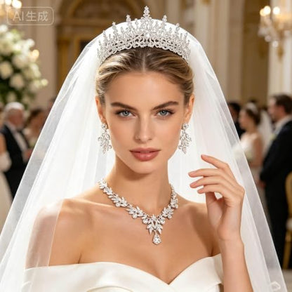 Kamirola Tiaras and Crowns for Women,Tiaras Earrings Necklace, Crystal Bridal Jewelry Set, Costume Jewelry for Women Party Halloween Prom Pageant - color: SILVER