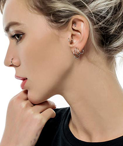 6-8Pcs 20G-18G-16G-14G Stainles Steel Clicker Ring Seamless Lip Nose Daith Cartilage Helix Tragus Hoop Ring - style: D:4 Pairs,18G（1mm） Pin Thickness
