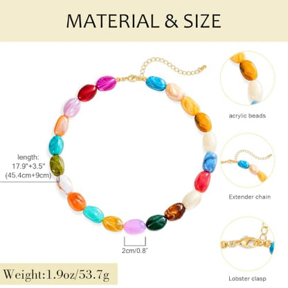 YUJIE Chunky Heart Pendant Necklace for Women- Exaggerated Statement Puff Heart Necklace with Acrylic Beaded Chain - color: A-Multi colour bead