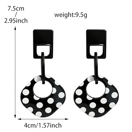 Handmade Lightweight Retro Polka Dot Square Hollow Round Dangle Drop Earrings Unique Chic Resin Geometric Stud Earrings For Women - style: black 2