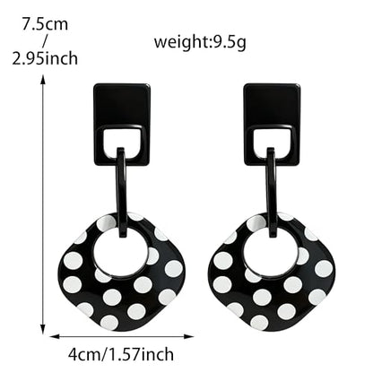 Handmade Lightweight Retro Polka Dot Square Hollow Round Dangle Drop Earrings Unique Chic Resin Geometric Stud Earrings For Women - style: black 2