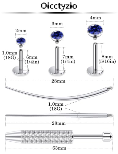 F136 Titanium 20/18/16g Flatback Earrings Nose Lip Rings Jewelry - color: Blue, size: 18g