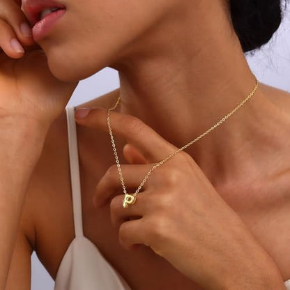 Initial Necklaces for Women Bubble Gold Silver Letter Necklace Dainty Personalized Charm Pendant Name Necklace Cute Non Tarnish Fashion Accessories Teen Gift Trendy Stuff Jewelry Gifts - color: Gold, style: P