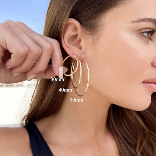 2mm Thin 14K Gold Plated Large S925 Sterling Silver Hoop Earrings for Women Hypoallergenic Big Hoop Non Tarnish Earrings Lightweight 20/30/40/50/60/70mm - color: Gold-40mm