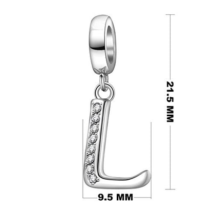 925 Sterling Silver Initial Charm fits Pandora, Gift for Mom Wife | Christmas,Birthday,Mother's Day, Anniversary, Valentine's Day - color: Letter L