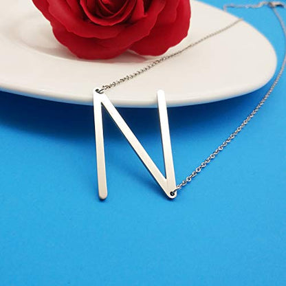 MOMOL Sideways Initial Necklace 18K Gold Plated Stainless Steel Large Big Letters Pendant Necklace Script Name Monogram Necklaces for Women - color: N