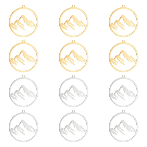 UNICRAFTALE Mountain Charms Flat Round with Mountain Dangle Pendants Stainless Steel Pendants Hypoallergenic Hollow Charms for Outdoor Lovers Hikers Skiers Climbers - style: Mountain
