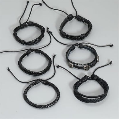 Leather Cuff Bracelet for Men Women, Multilayer Braided Wristband, Adjustable 6.5-9.5 Inches Wrap Bracelets Punk Gothic Grunge - color: Dollar set - 6Pcs