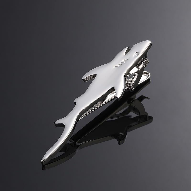 Fun Tie Clip for Men Personalized Tie Bar Fashion Business Tie Clip Men's Jewelry Gifts - style: Silvery Shark