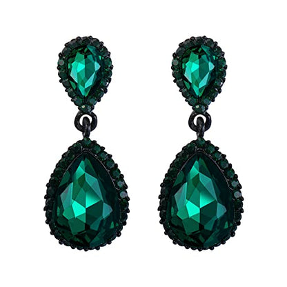 EVER FAITH Women's Austrian Crystal Wedding Tear Drop Dangle Earrings | Bridal Prom Jewelry for Bride Bridesmaid - color: Green Black-Tone