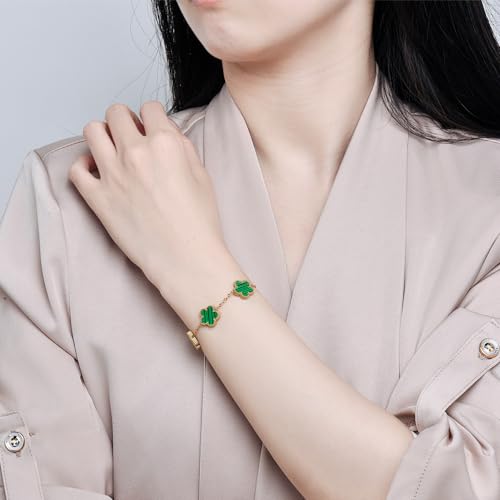 FLY FEI 18K Gold-Plated Four Leaf Clover Bracelet for Women,Adjustable lucky Bracelet Set Jewelry Gift-Hypoallergenic Charm for Birthdays, Wellness & Daily Wear - color: style01-Green