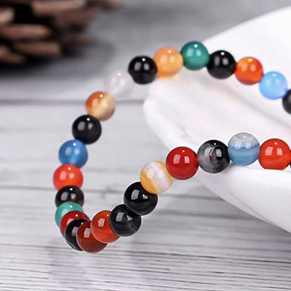 Natural Stone&925 Sterling Silver/18K Gold Anklet,│4MM│9-12 in│, Hand Woven, Adjustable Size - color: Coloured Agate,4MM