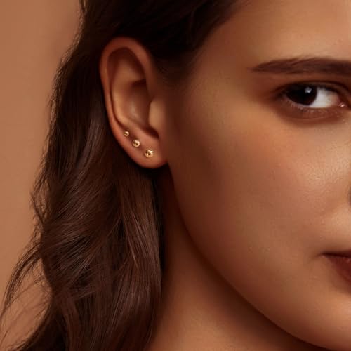 IMBOS Pearl Earrings 14k Gold Plated Daisy Flower Stud Earrings for Women Ball Stud Flat Back Earring Hypoallergenic Statement Earring Trendy Jewelry Gift for Women - color: Gold-Ball 3,4,5