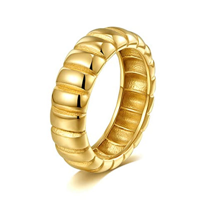 AllenCOCO Chunky Gold Plated Rings for Women - Trendy Cubic Zirconia 14k Gold Filled Stackable Rings - color: Gold pumpkin ring