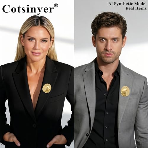 Stainless Steel Brooch Pin for Women & Men,Lapel Pin | Minimalist Statement Elegant Geometric, Sweaters Coat Suit Shawl Collar Shirt Coat Jacket Hat Dress Swim, Velvet Bag & Box - style: Circle-Gold