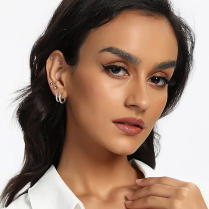 White Gold Earrings for Women Men Hoop and Stud Earring Set | Hypoallergenic 14K White Gold Plated Hoops Huggie Stud Earrings Set Round Cubic Zirconia Ear Jewelry - style: A4-White Gold-Hoop&Ball Stud (5 Pairs)