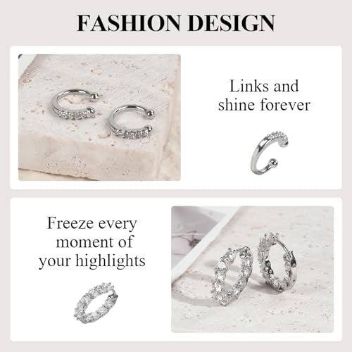 Women's Silver Earrings Fashion Jacket Stud Earrings Stacking Small Hoop Huggie Earrings Set for Multiple Piercing Everyday Ear Cartilage Earrings - color: Silver+Silver