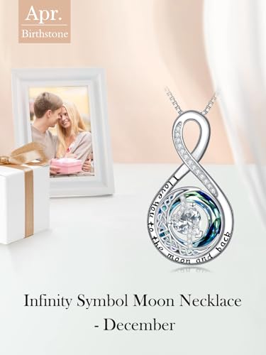 TOUPOP Birthstone Necklace for Women 925 Sterling Silver Moon and Star Pendant Necklaces I Love You to the Moon and Back Jewelry Anniversary Birthday Gifts for Her Wife Girlfriend Mom - color: 04-Apr-Simulated Diamond