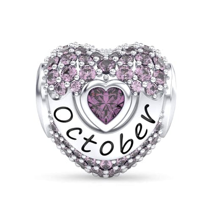 Birthstone Charms Love Heart Openwork Bead Charm for Women Bracelets and Necklaces 925 Sterling Silver with 5A Cubic Zirconia,Jewelry Gifts Women - color: Silver October Birthstone Charms
