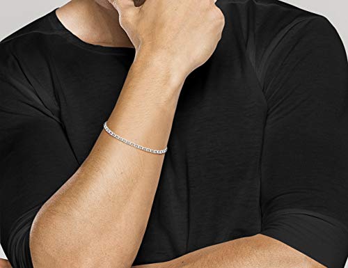 Miabella Italian Solid 925 Sterling Silver, 18Kt Gold Plated 3mm, 4mm Solid Mariner Link Chain Bracelet for Men Women, Made in Italy - color: sterling silver, size: 0.12 in width x 7 in length