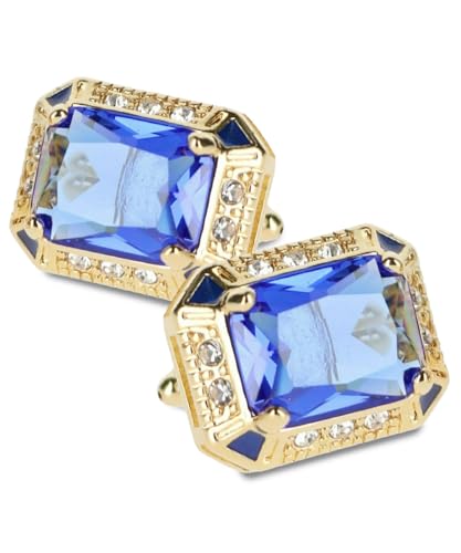 Big Rectangular Colored Crystal Cuff Links for Men – Tuxedo Suit Accessories, Cufflinks for Men - style: Royal/Gold