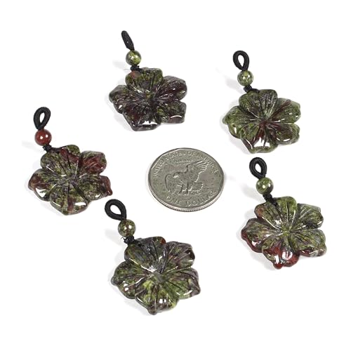 Justinstones Hand Carved Healing Crystals Gemstone Hawaii Flower Pendant Hand Weaving Wax Rope Necklace 22 inch - color: Dragon Blood Jasper