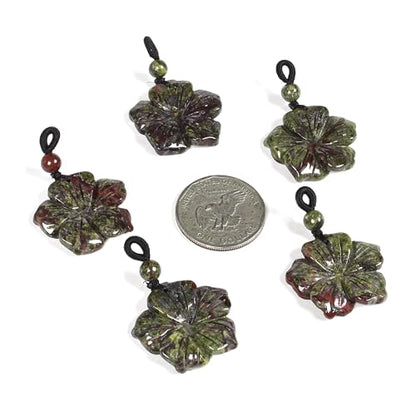 Justinstones Hand Carved Healing Crystals Gemstone Hawaii Flower Pendant Hand Weaving Wax Rope Necklace 22 inch - color: Dragon Blood Jasper