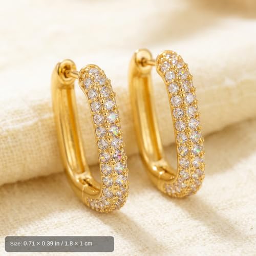 U Shaped Hoop Earrings for Women - Cubic Zirconia Pave Huggie Earrings, Skin-Friendly Geometric Jewelry for Anniversary & Daily Wear, Gift for Her - color: Gold