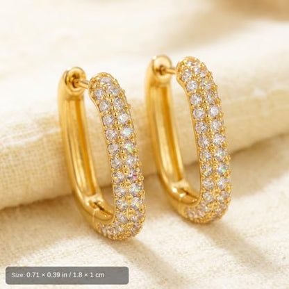 U Shaped Hoop Earrings for Women - Cubic Zirconia Pave Huggie Earrings, Skin-Friendly Geometric Jewelry for Anniversary & Daily Wear, Gift for Her - color: Gold