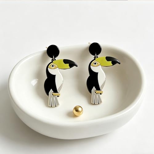 Cute Acrylic Tropical Fish Earrings Creative Parrot Hornbill Drop Dangle Earrings Stylish Animal Statement Earrings Daily Wear Jewelry for Women - color: Black Bird