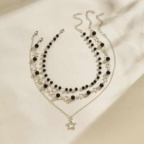 Gothic Necklaces for Women Cross Heart Pendant Layered Necklace Statement Jewelry Dark Romantic Gift for Halloween Parties - color: C5:star necklace