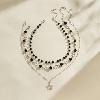 Gothic Necklaces for Women Cross Heart Pendant Layered Necklace Statement Jewelry Dark Romantic Gift for Halloween Parties - color: C5:star necklace