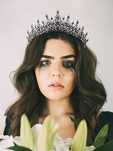 SWEETV Crystal Wedding Tiara for Women, Royal Queen Crown Headband, Rhinestone Princess Hair Accessories for Prom Birthday - color: 4.Blue + Black Gray