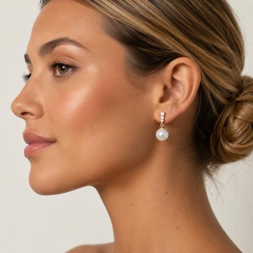 Pearl Clip on Earrings for Women - 14K Gold Silver Plated Cubic Zirconia Non Pierced Ear Clips Jewelry Gifts for Wedding Bridal Party Gifts - color: Gold-1 line CZ