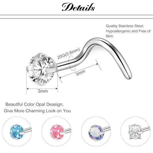 ONESING 9-40 Pcs Nose Rings - Hoops, Studs & L Shape - Hypoallergenic Stainless Steel Nose Piercings for Women & Men - color: Silver-14 Pcs
