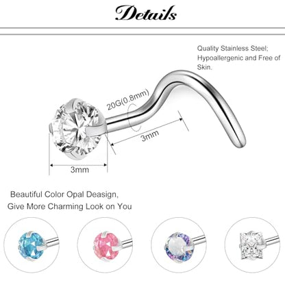 ONESING 9-40 Pcs Nose Rings - Hoops, Studs & L Shape - Hypoallergenic Stainless Steel Nose Piercings for Women & Men - color: Silver-14 Pcs