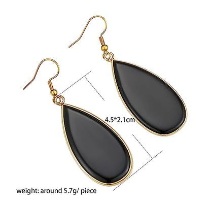 Boho Multiple Style Natural Stone Earrings for Women Unique Healing Gemstone Energy Hypoallergenic Lightweight Dangle Drop Earrings Multiple Styles Earrings Jewelry for Birthday Party Gift - style: Black Onyx Big Waterdrop