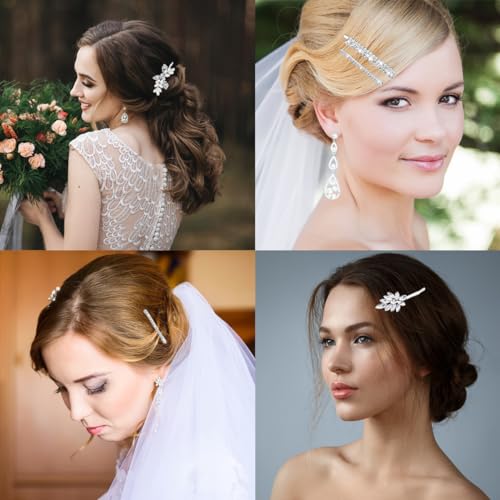 7 Pieces Crystal Leaf Hair Clips Elegant Rhinestone Leaf Wedding Hairpin Bridal Hairpins Delicate Hair Accessories for Girls Women