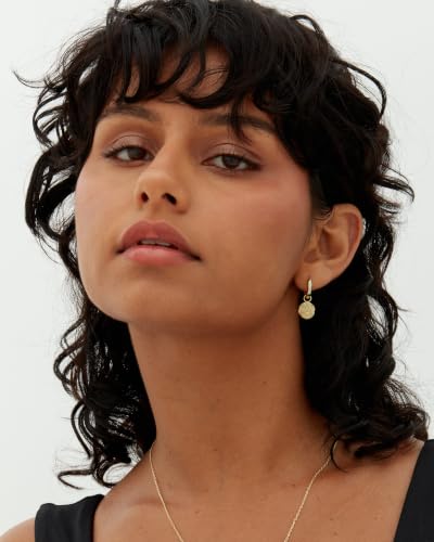 PAVOI 14K Gold Plated S925 Sterling Silver Post Lightweight Drop Dangle Huggie Hoop Earrings for Women | Star, Lock, Pearl, Cross, Lightening, Coin | Dainty Earrings - style: Coin