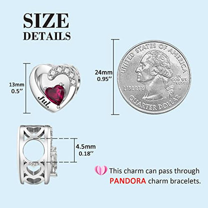 SEVENWELL Jan-Dec Birthstone Charms for Pandora Bracelets, Heart Charm | Fits Most European Charm Bracelets, Sparkling Heart CZ, Birth Flower Engraved, Gift Ready, Nickel-Free - color: July Birthstone Charm