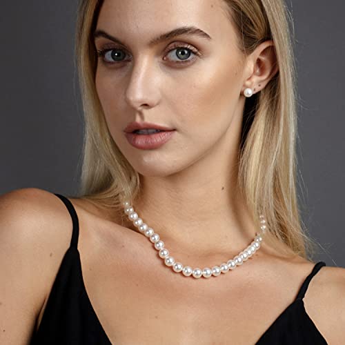 Cryshimmer Pearl Choker Necklace for Women Faux Pearl Beads Strand Necklace Earring Set Costume Jewelry,Gift for Wife Mother - color: 8MM