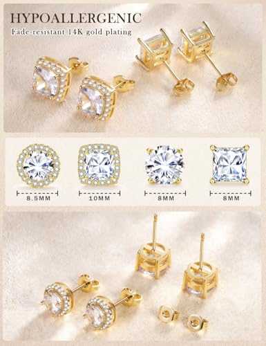 Stud Earrings for Women Men Gold Plated Earring Studs Cubic Zirconia - color: Gold