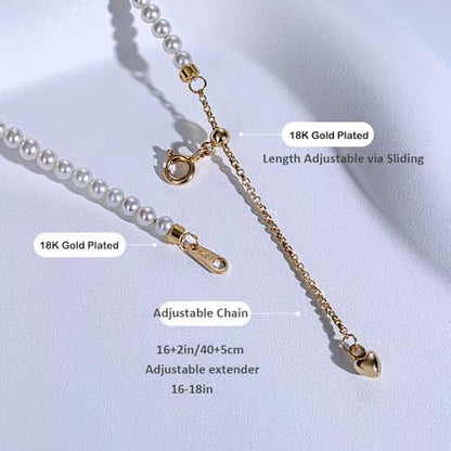 White Genuine Freshwater Cultured Pearl Necklace For Women And Men | Full Sizes from 3mm to 14mm Freshwater Pearls, AAA Grade & Above, A Love Gift Choice For Anniversaries And Birthdays - size: 3-4mm 16+2in