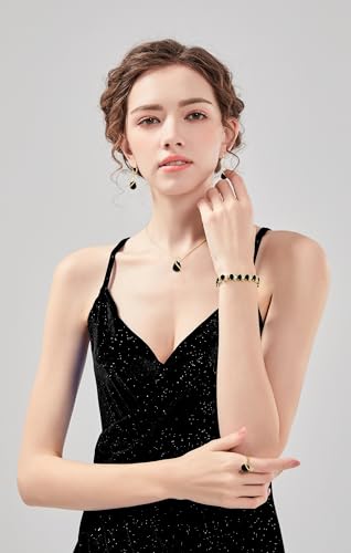 GZWHD Jewelry Set for Women CZ Earrings Necklace Ring Bracelet Set Prom Party Wedding Jewelry Gift for Mother Friend Wife - color: A-Gold-Black