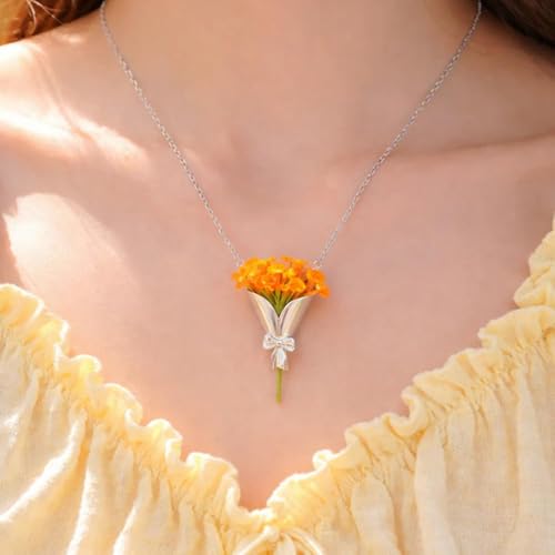 MODRSA Gold Stacked Layered Necklaces for Women Pearl Pendant Charm Cross Lariat Slip Shell Starfish Y Chain Necklace Adjustable Silver Boho Jewelry Gifts for Women Summer Vacation Beach Accessories - color: F2- Bouquet Necklace(no flower) - Silver