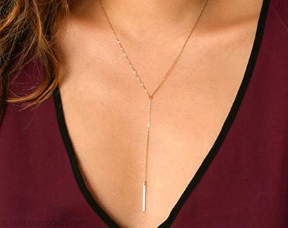 Dcfywl731 Minimal Dainty Gold Plated Dangle Earrings Layered Bar Pendant Neckalce Gold Long Y-Necklace Gold Earrings and Necklaces Set Delicate Lariat Chain Jewelry for Women - color: B2: sliver long necklaces