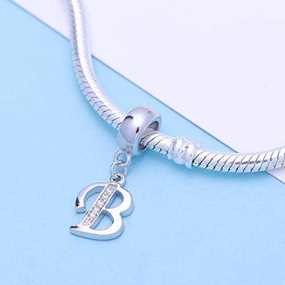 925 Sterling Silver Letter Charms Fits Pandora Bracelets, Gift for Women | A-Z Alphabet Initial Charm with CZ,Great gift for Christmas, Valentine's Day, Mother's Day. - color: B